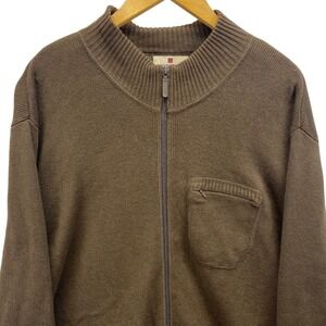 WOOLRICH Mens XL Full Zip Long Sleeve Cardigan Sweater Brown Mock Neck